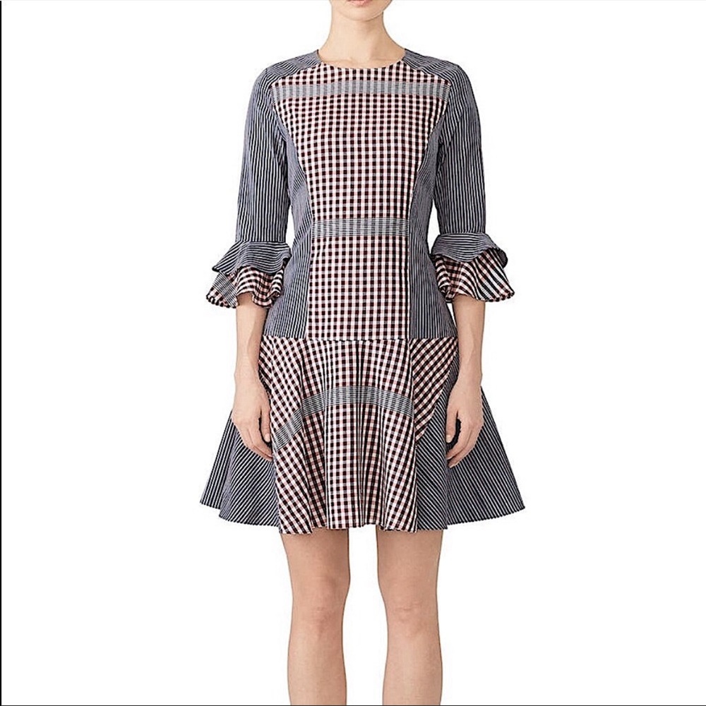 Badgley Mischka Mixed Plaid Stripe Dress